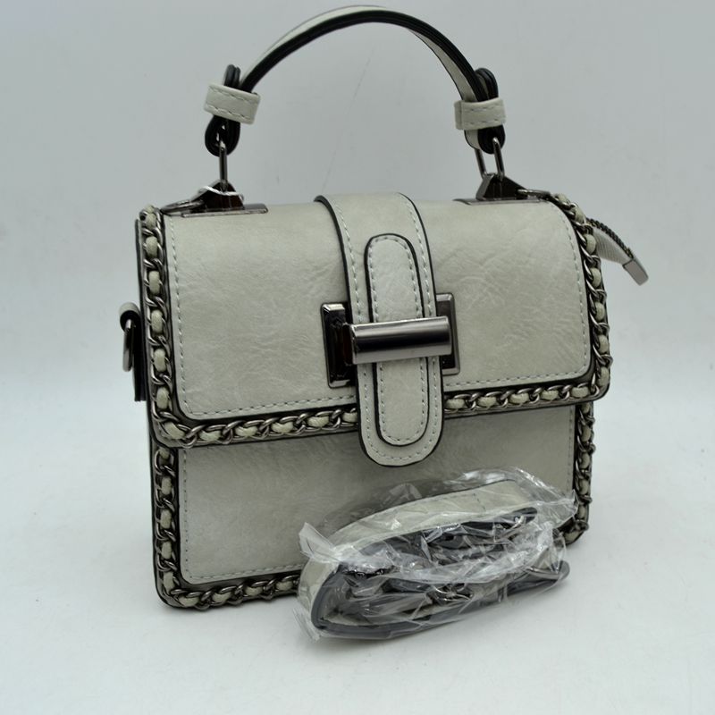 Women’s Structured Top-Handle Crossbody Bag with Woven Chain Trim - Grey - Crossbody Bags