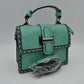 Women’s Structured Top-Handle Crossbody Bag with Woven Chain Trim - Light Green - Crossbody Bags