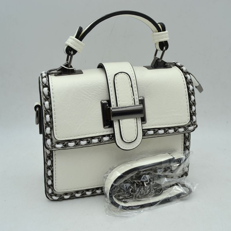Women’s Structured Top-Handle Crossbody Bag with Woven Chain Trim - Clear White - Crossbody Bags