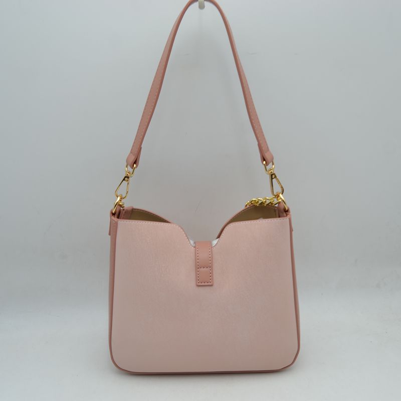 Chain Accent Shoulder Bag with Center Snap Closure - Shoulder Bag