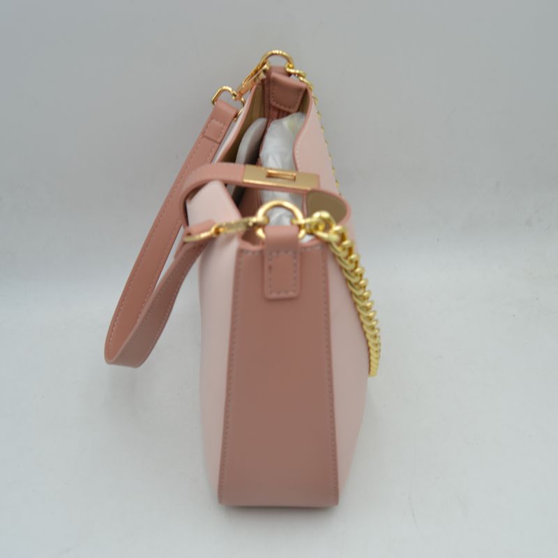 Chain Accent Shoulder Bag with Center Snap Closure - Shoulder Bag