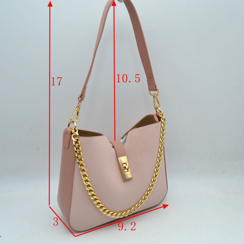 Chain Accent Shoulder Bag with Center Snap Closure - Shoulder Bag