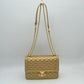 Quilted Flap Shoulder Bag with Woven Chain Strap - Gold - Shoulder Bag