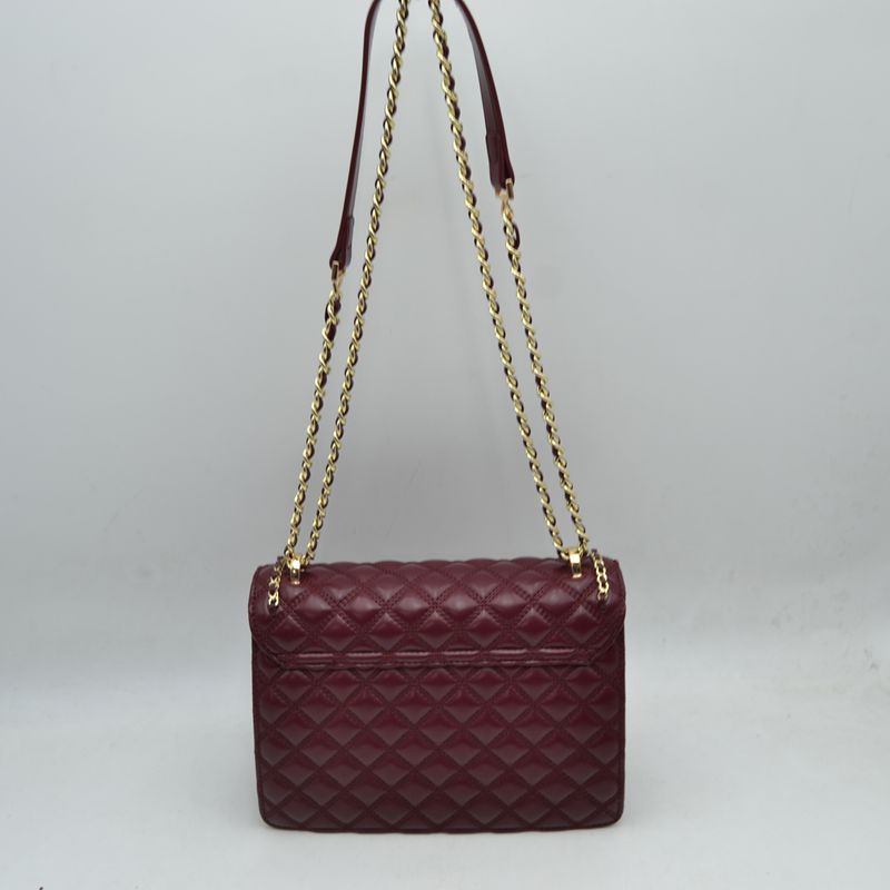 Quilted Flap Shoulder Bag with Woven Chain Strap - Shoulder Bag