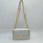 Quilted Flap Shoulder Bag with Woven Chain Strap - Silver - Shoulder Bag