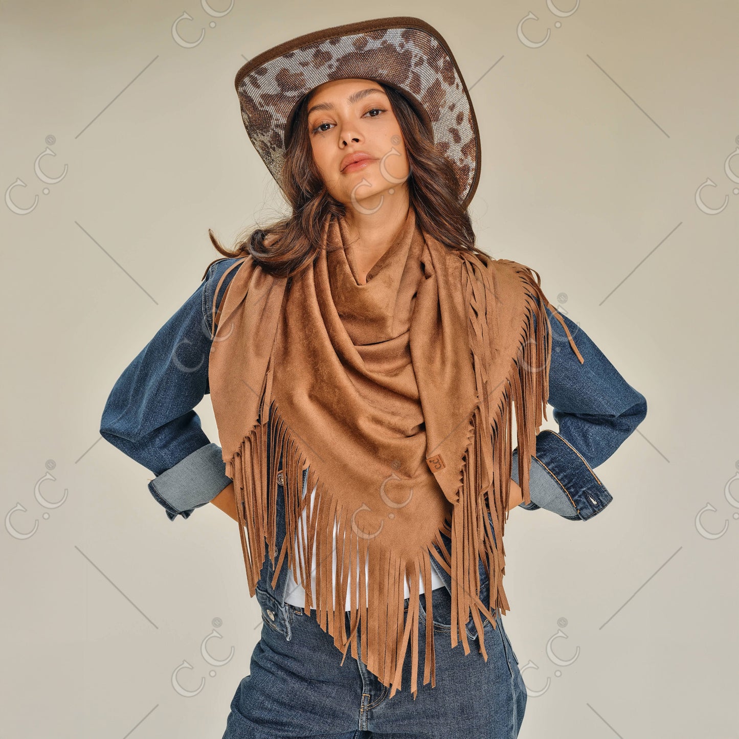 C.C Faux Suede Triangle Fringe Scarf