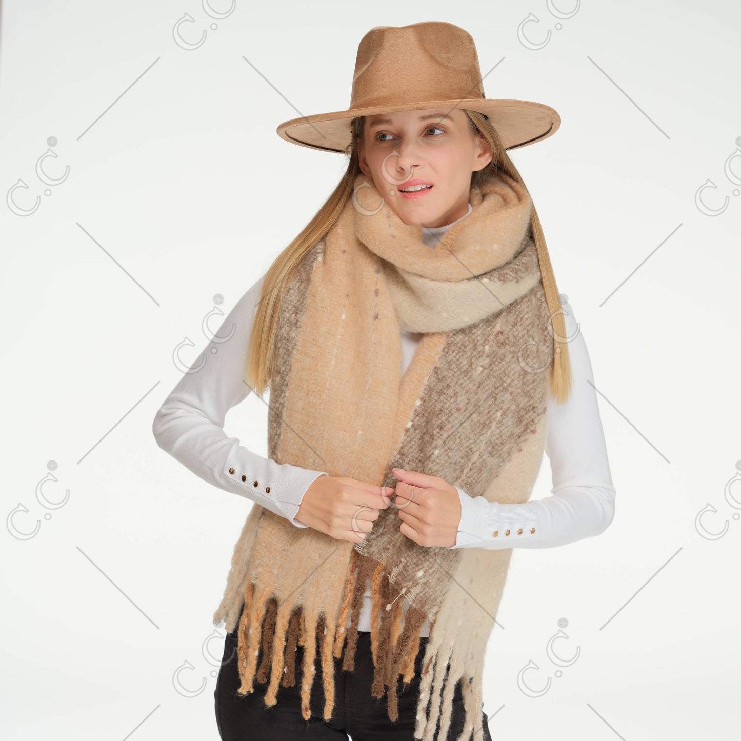 C.C Vertical Multi Color Wide Stripe Woven Scarf