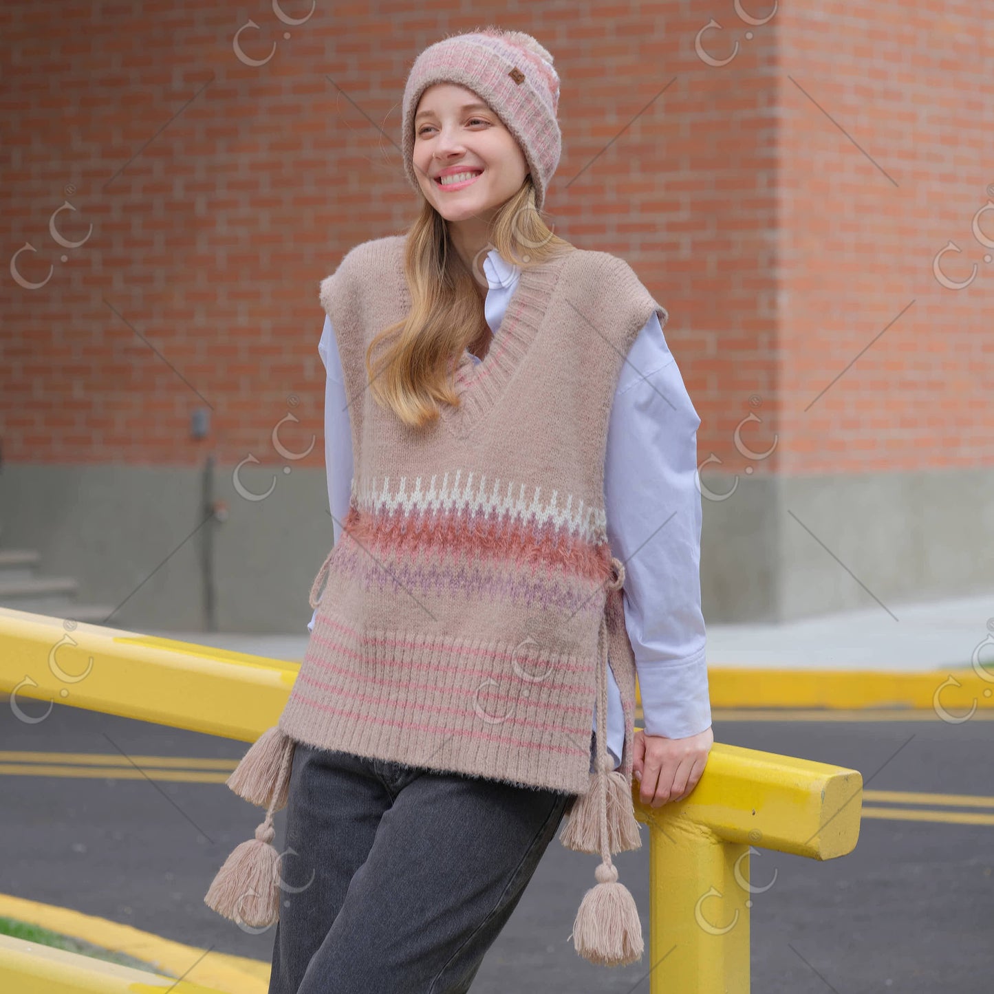 C.C Multi Color Chevron With Tassel Vest