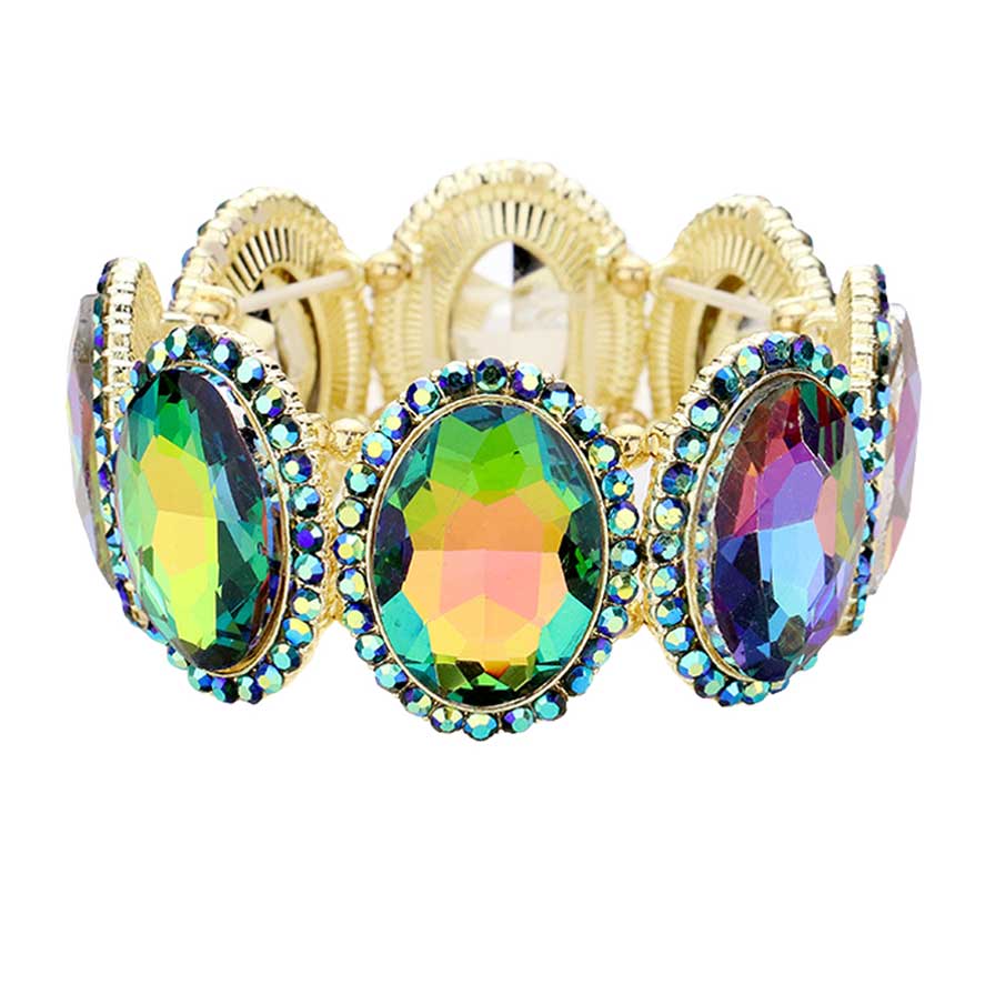 Rhinestone Trim Oval Crystal Stretch Evening Bracelet - Vitrail - Bracelets