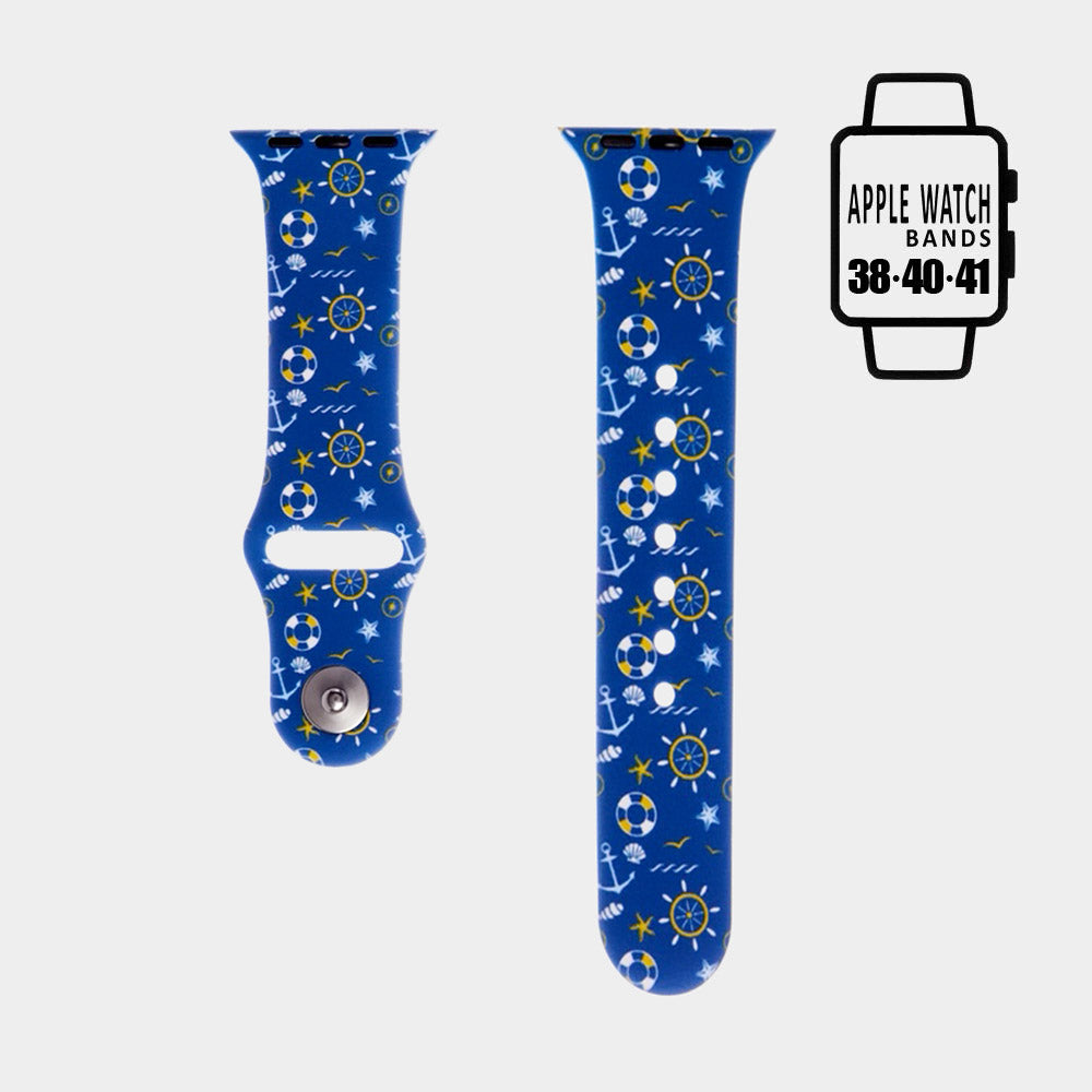 Madeline Love Blue Anchor Ship Wheel Patterned Apple Watch Silicone Band - Watches