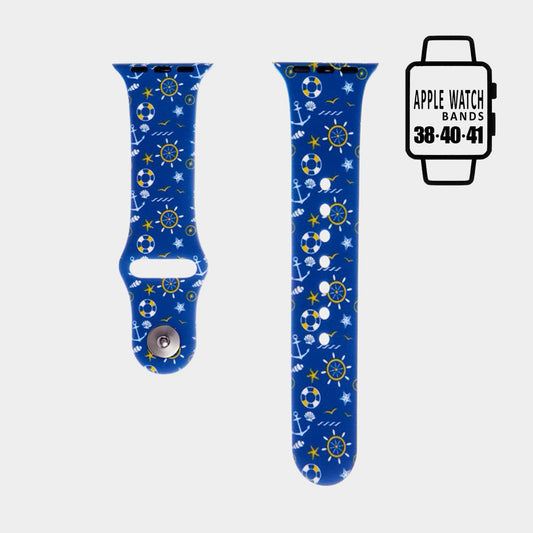 Madeline Love Blue Anchor Ship Wheel Patterned Apple Watch Silicone Band - Watches