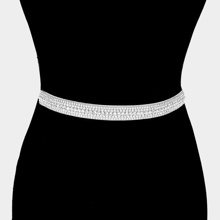 Madeline Love Silver, Clear Crystal rhinestone sash ribbon bridal wedding belt / headband - Wedding & Bridal
