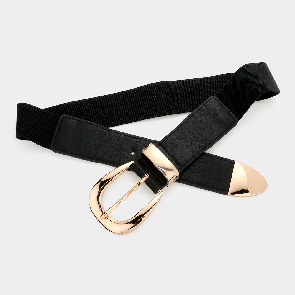 Madeline Love Gold Metal Buckle Accented Stretch Elastic Belt - Hair Accessories - desc