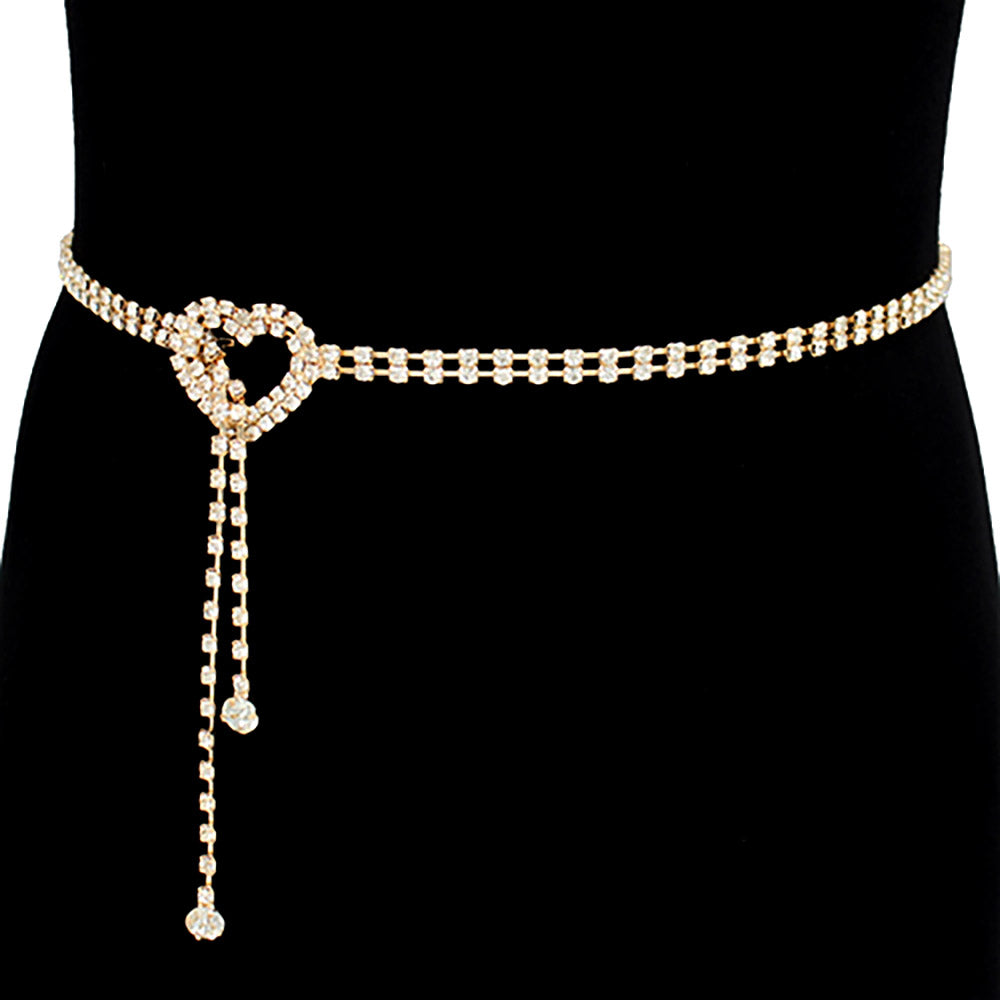 Rhinestone Heart Pointed Chain Belt