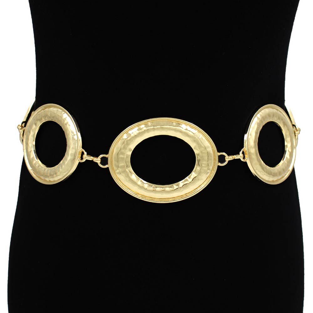 Madeline Love Gold Bold Hammered Metal Oval Ring Link Waist Chain Belt - Hair Accessories - desc