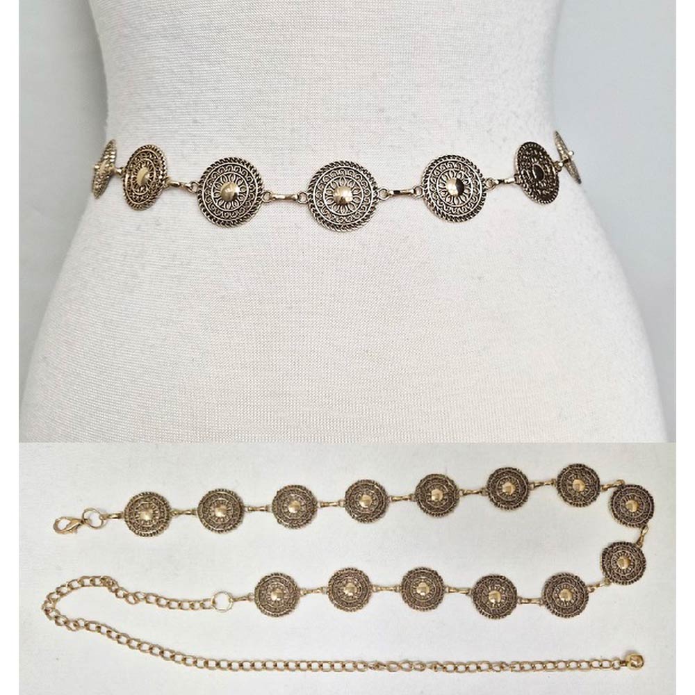 Madeline Love Antique Gold Boho Vintage Medallion Link Waist Chain Belt - Hair Accessories - desc