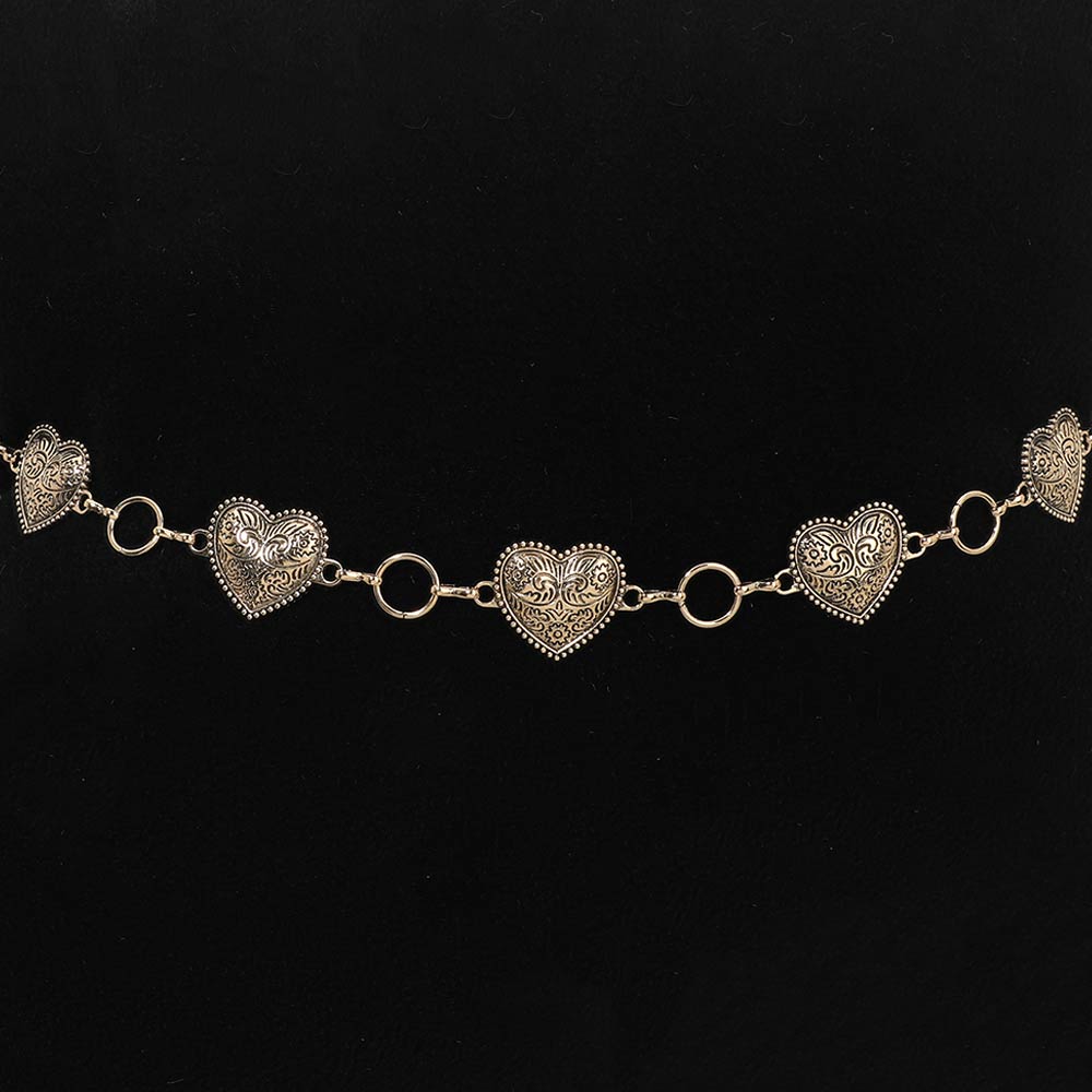 Madeline Love Antique Gold Boho Decorative Heart Link Waist Chain Belt - Hair Accessories - desc