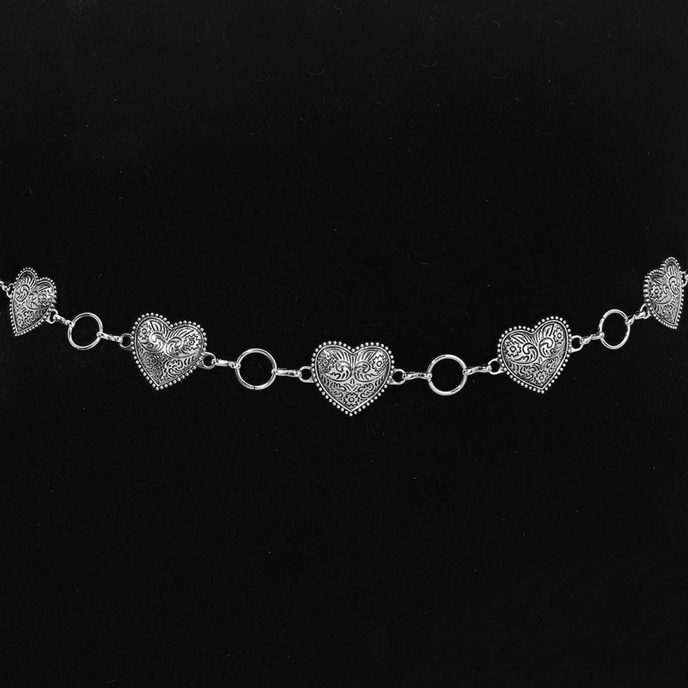Madeline Love Antique Silver Boho Decorative Heart Link Waist Chain Belt - Hair Accessories - desc