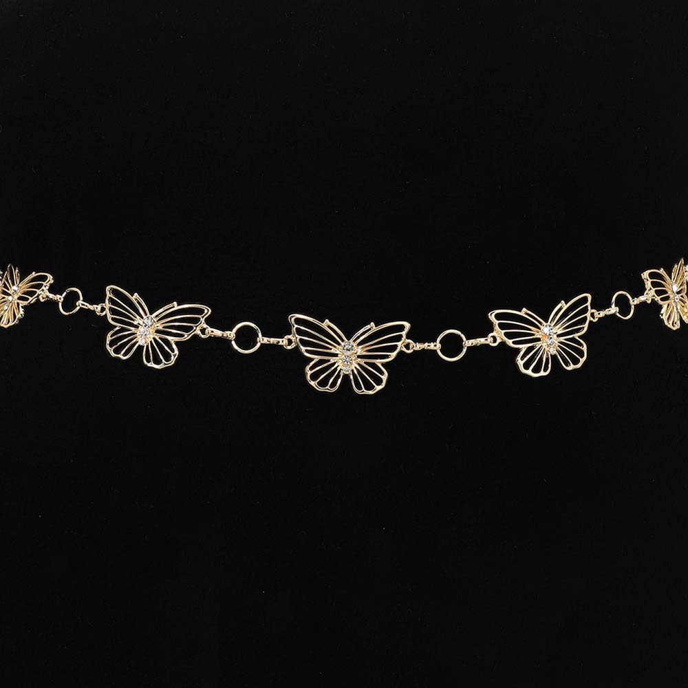 Madeline Love Gold Rhinestone Accent Metal Butterfly Link Waist Chain Belt - Hair Accessories - desc