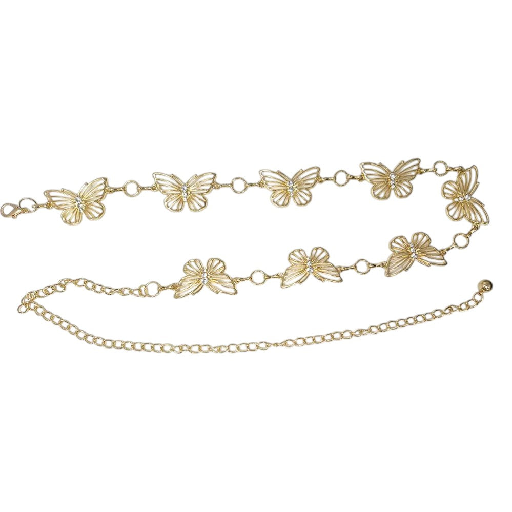 Madeline Love Gold Rhinestone Accent Metal Butterfly Link Waist Chain Belt - Hair Accessories - extra