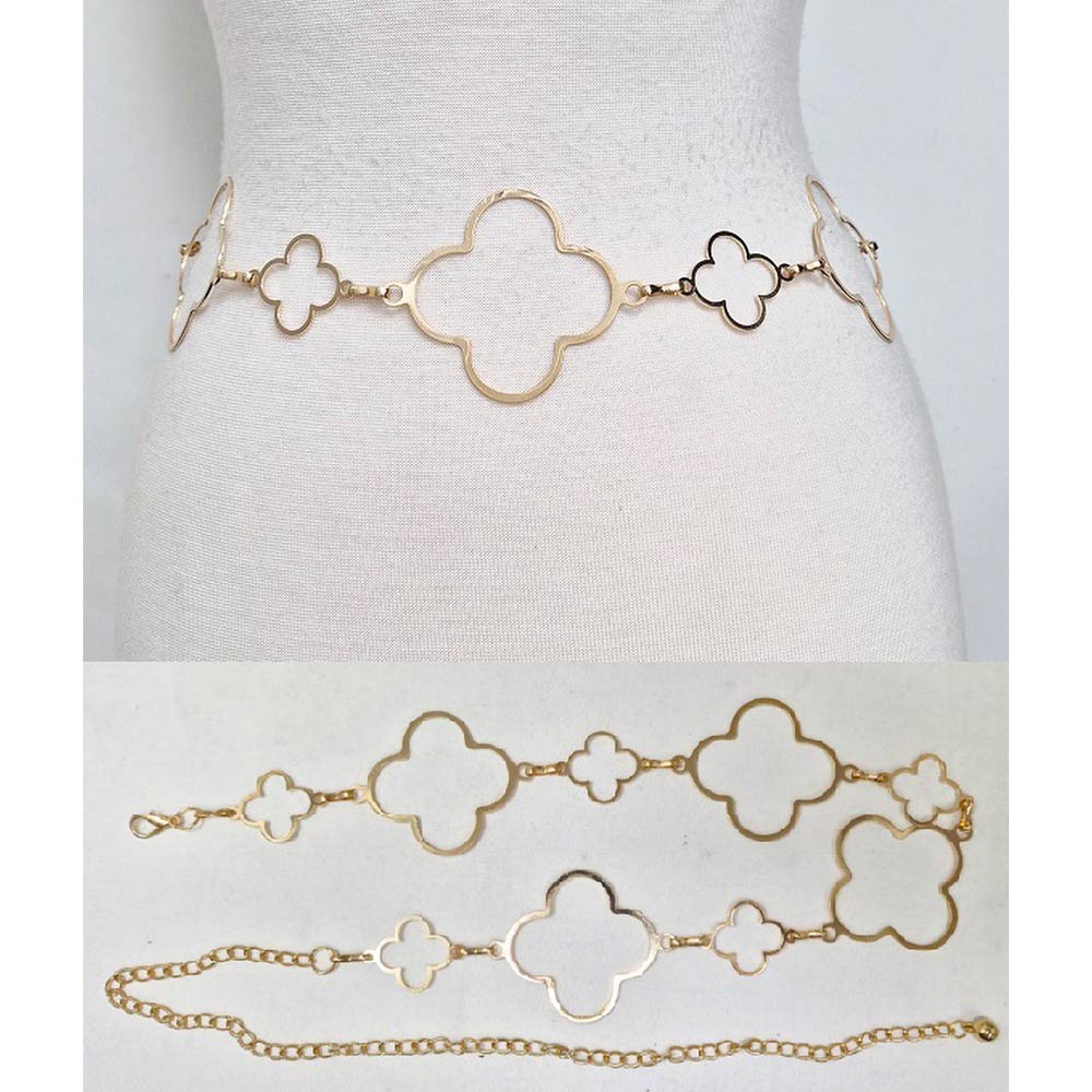 Madeline Love Gold Open Quatrefoil Link Waist Chain Belt - Hair Accessories - desc