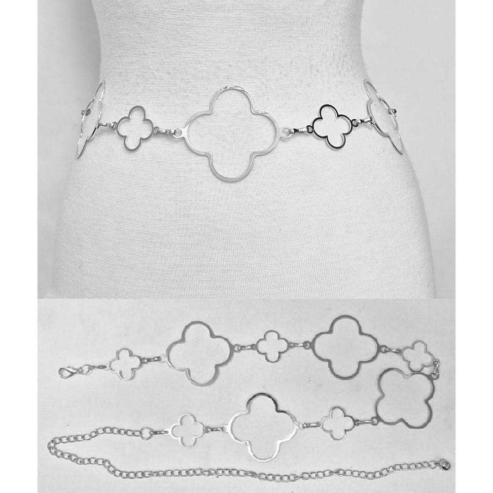 Madeline Love Rhodium Open Quatrefoil Link Waist Chain Belt - Hair Accessories - desc
