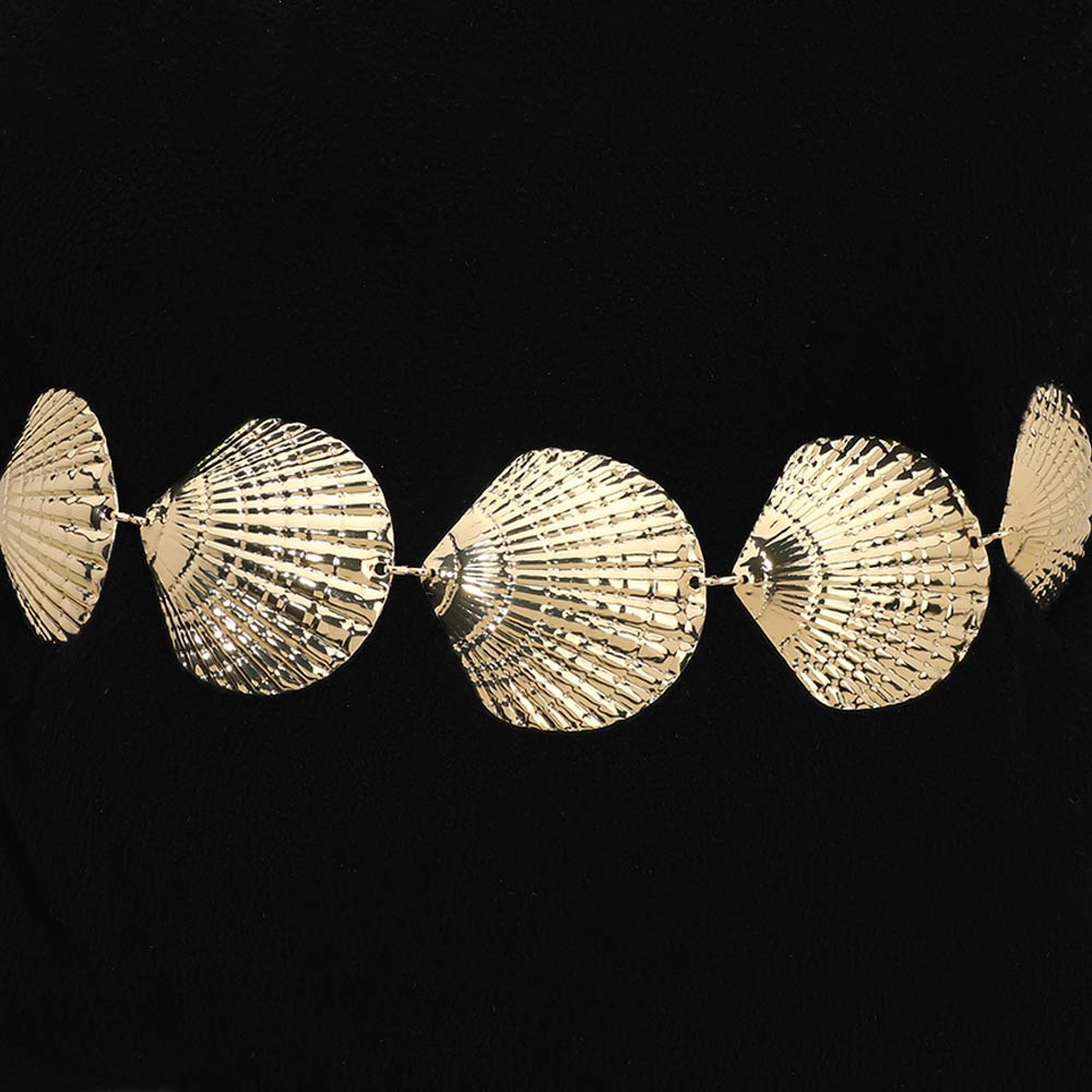 Madeline Love Gold Textured Metal Seashell Link Waist Chain Belt - Jewelry - desc