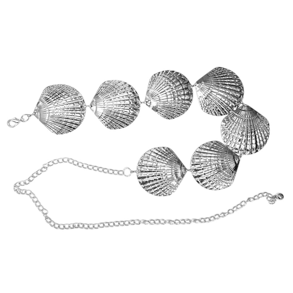 Madeline Love Rhodium Textured Metal Seashell Link Waist Chain Belt - Jewelry - extra