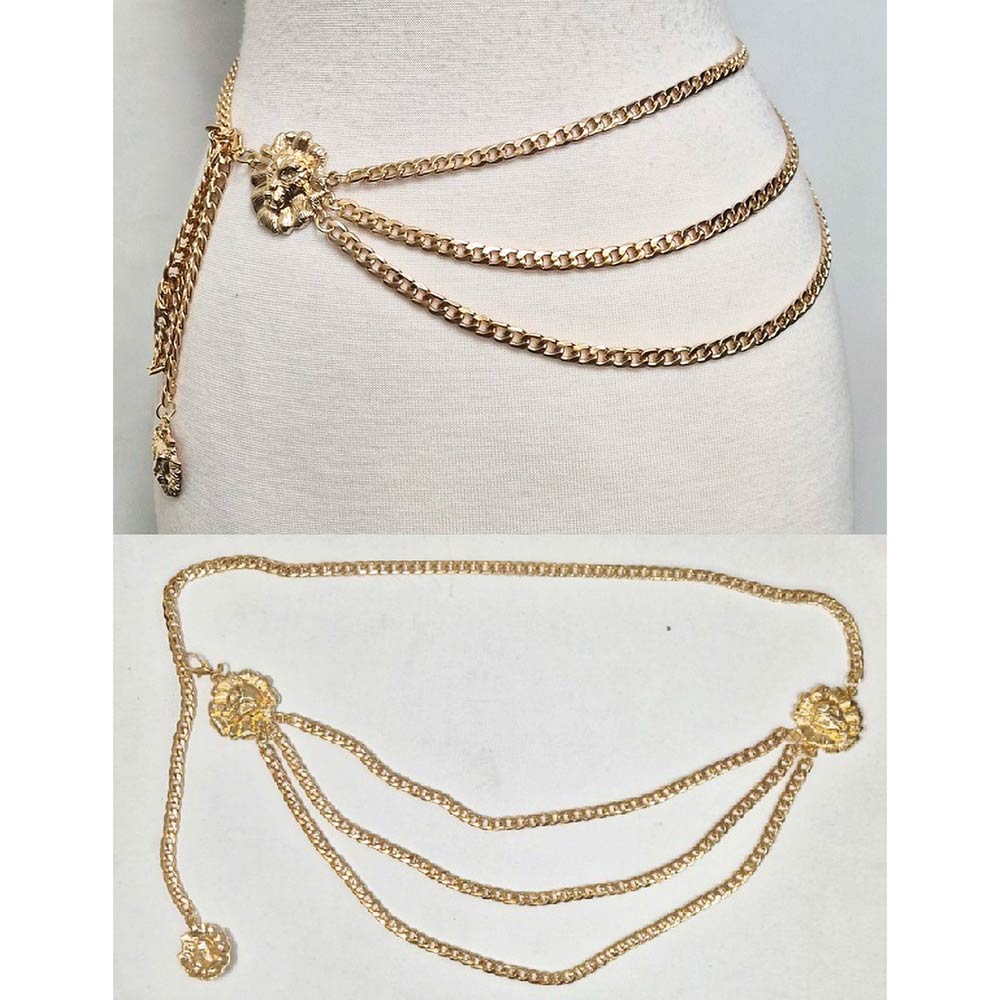 Madeline Love Gold Metal Lion Medallion Accent Triple Layered Waist Chain Bet - Hair Accessories - desc