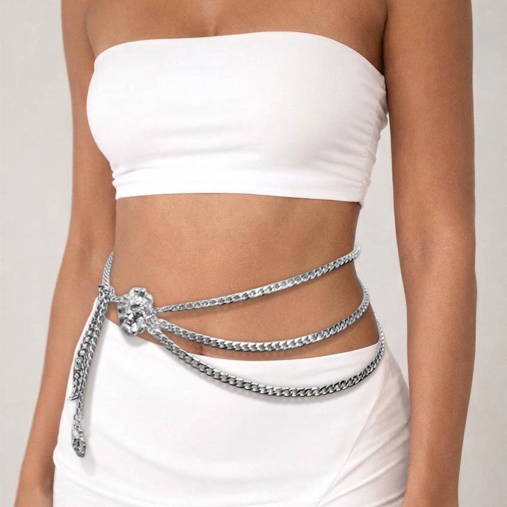 Madeline Love Rhodium Metal Lion Medallion Accent Triple Layered Waist Chain Bet - Hair Accessories