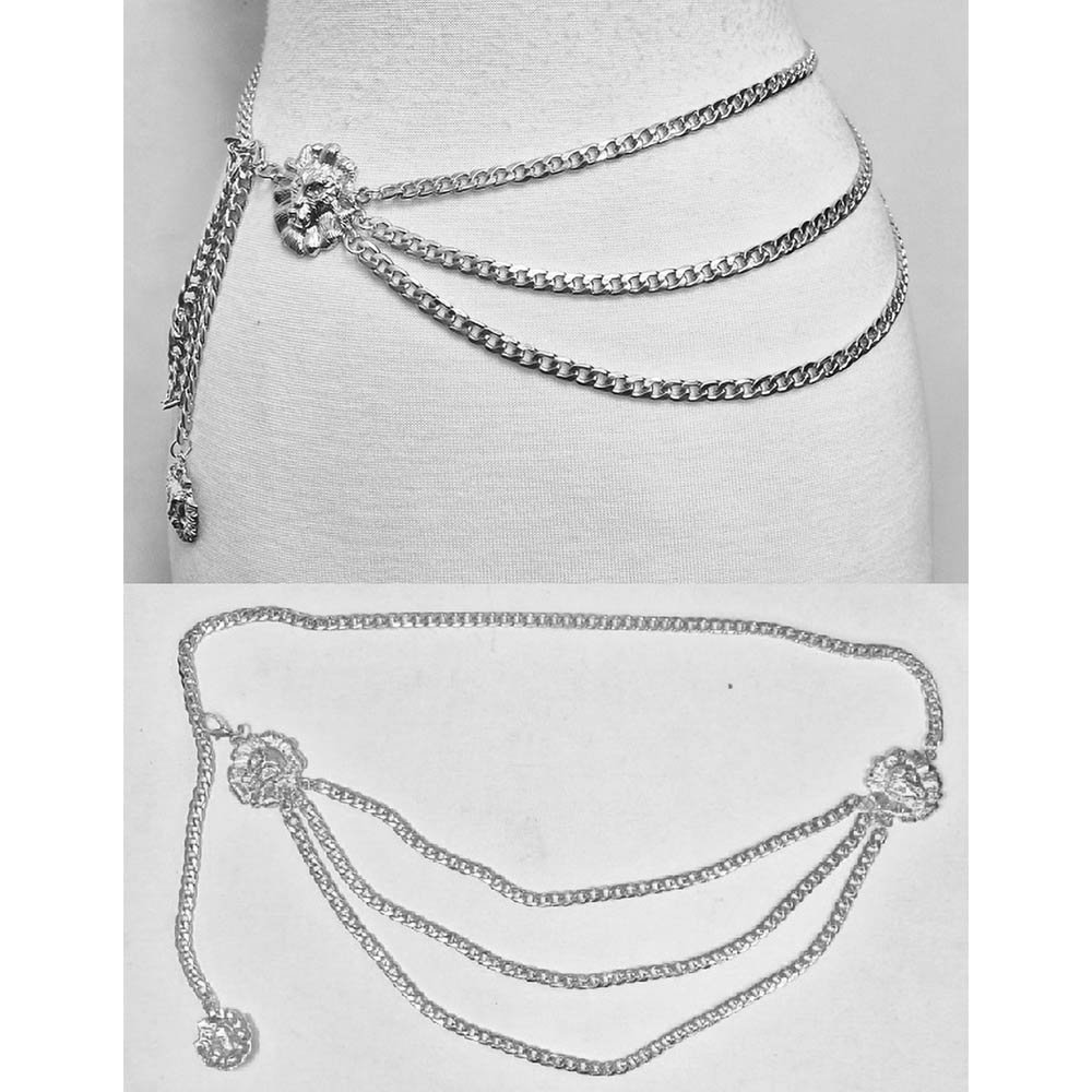 Madeline Love Rhodium Metal Lion Medallion Accent Triple Layered Waist Chain Bet - Hair Accessories - desc