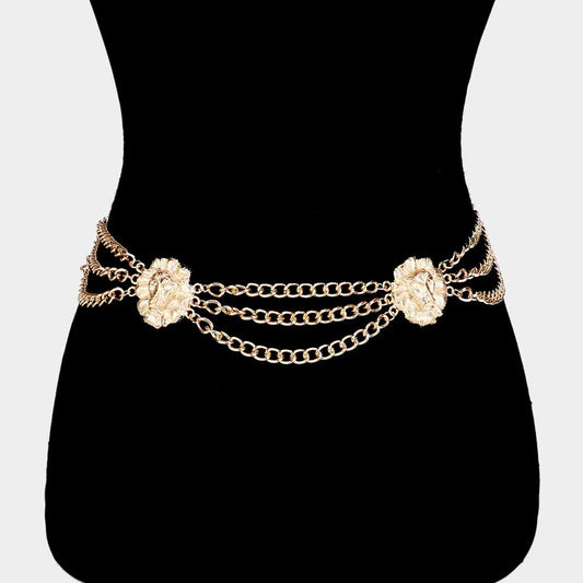 Madeline Love Gold Double Lion Accented Draped Metal Chain Belt - Hair Accessories