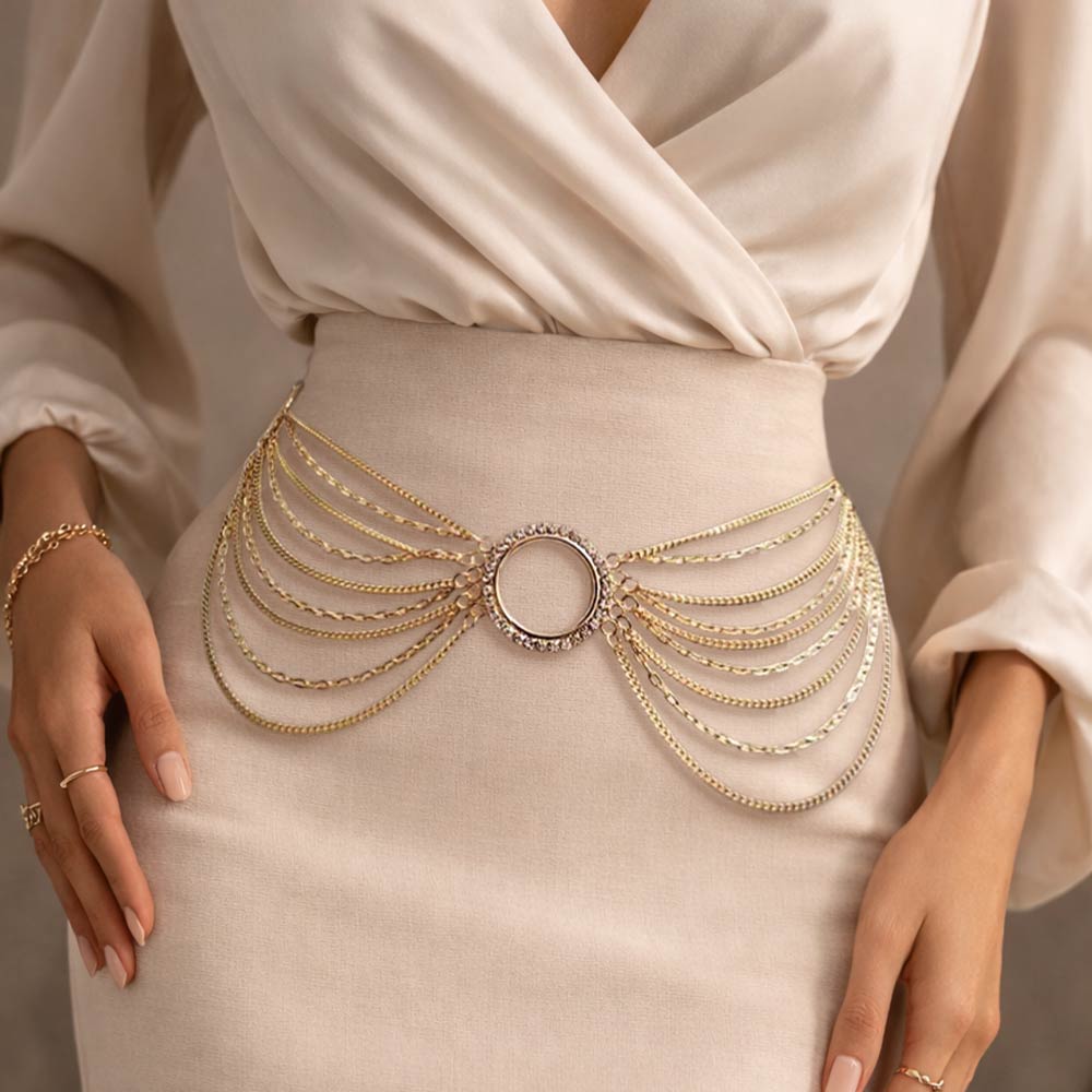 Madeline Love Gold Ring Centered Multi Layered Waist Chain Belt - Hair Accessories