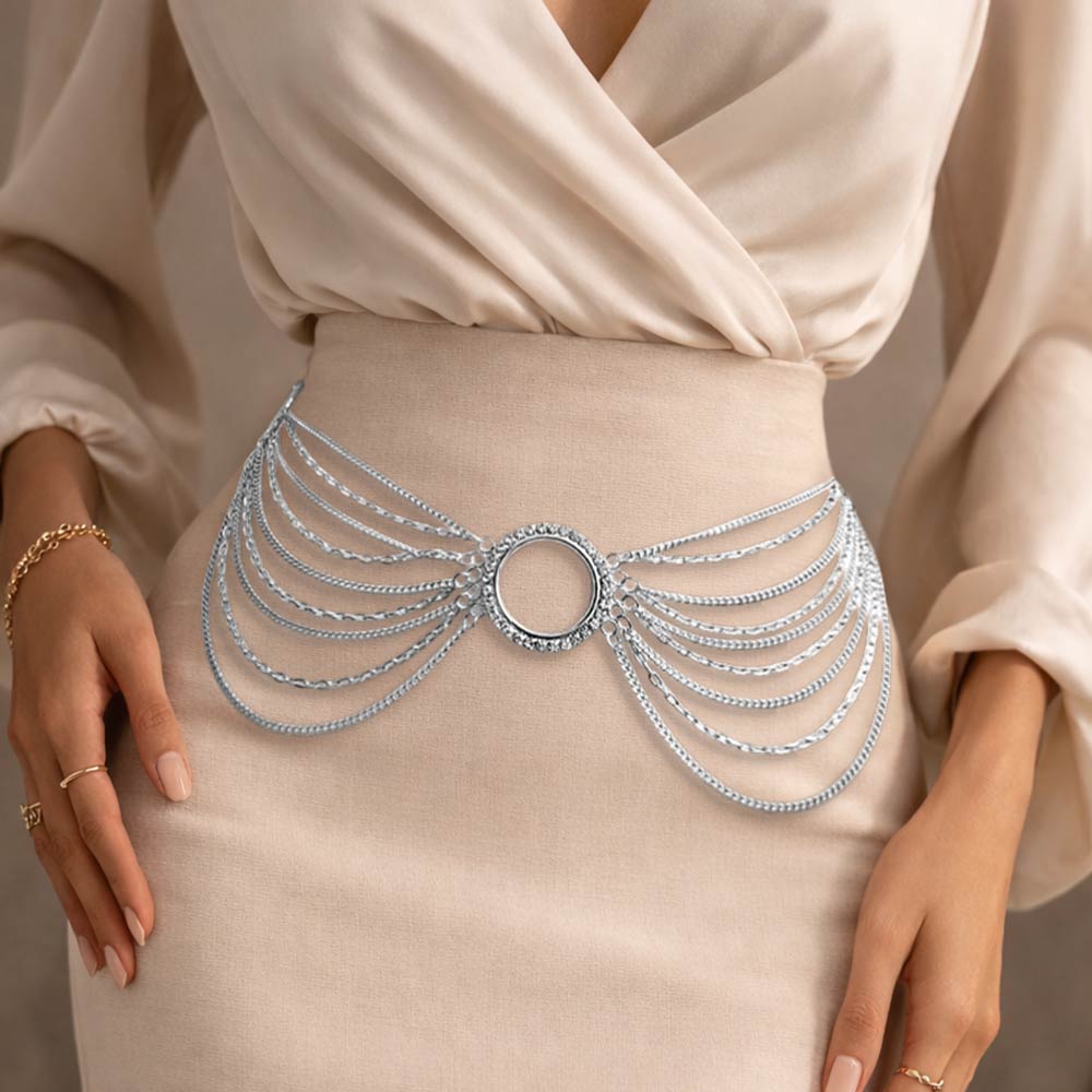 Madeline Love Rhodium Ring Centered Multi Layered Waist Chain Belt - Hair Accessories
