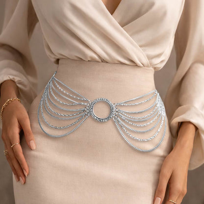 Madeline Love Rhodium Ring Centered Multi Layered Waist Chain Belt - Hair Accessories