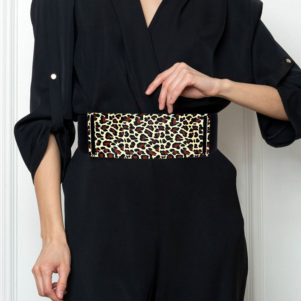 Madeline Love Black, Leopard Bold Leopard Metal Plate Elastic Belt - Jewelry