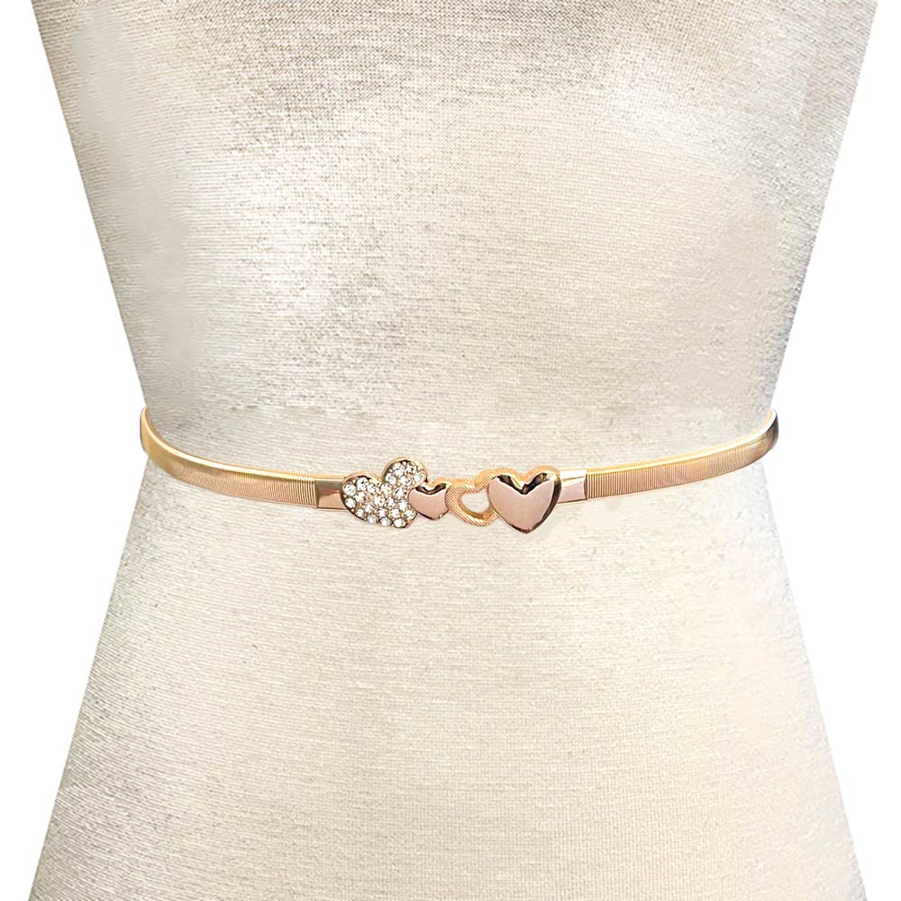 Madeline Love Gold Heart Buckle Accent Stretch Metal Belt - Hair Accessories - desc