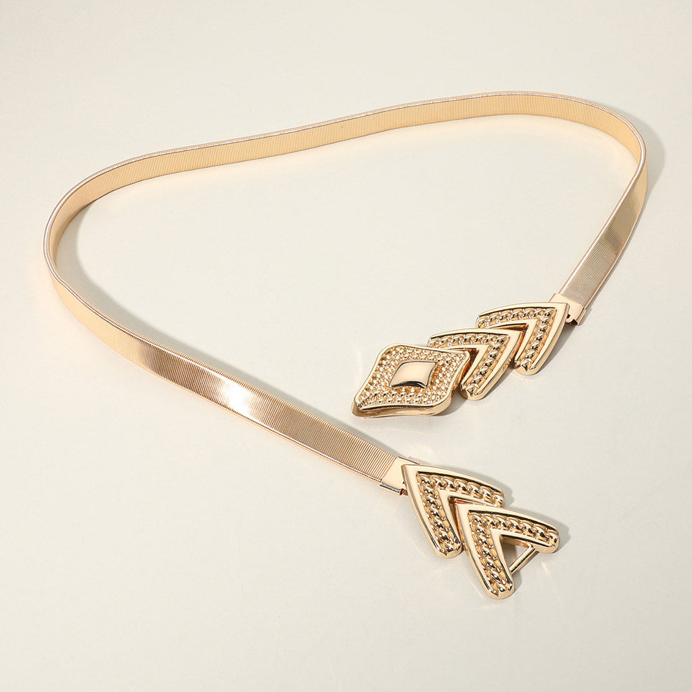 Madeline Love Gold Abstract Buckle Accented Stretch Metal Waist Belt - Hair Accessories - desc