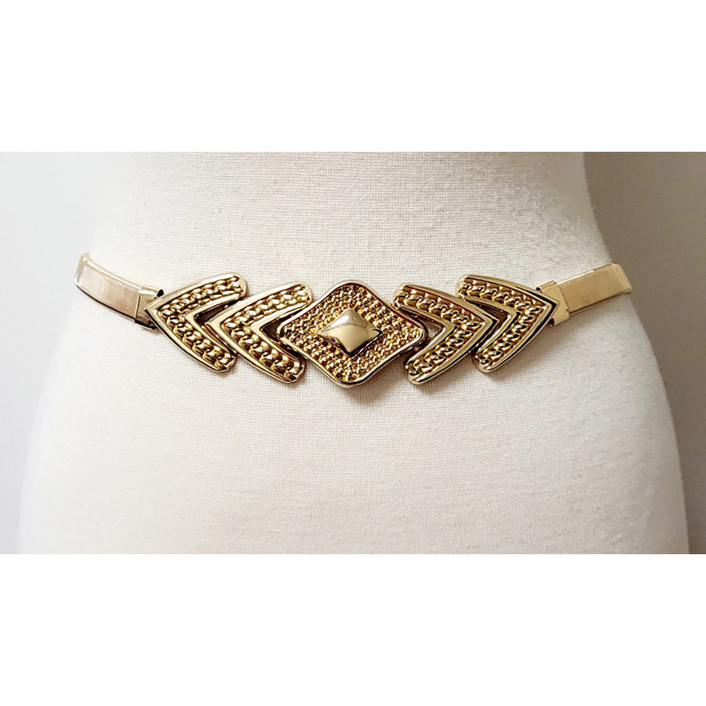 Madeline Love Gold Abstract Buckle Accented Stretch Metal Waist Belt - Hair Accessories - extra