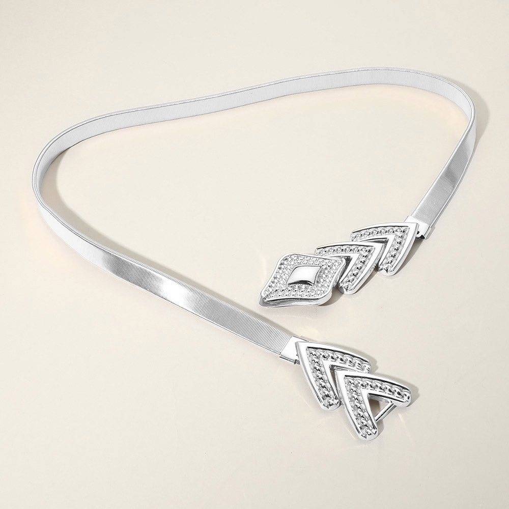 Madeline Love Rhodium Abstract Buckle Accented Stretch Metal Waist Belt - Hair Accessories - desc