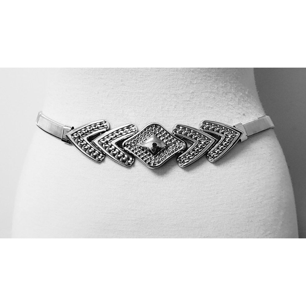 Madeline Love Rhodium Abstract Buckle Accented Stretch Metal Waist Belt - Hair Accessories - extra