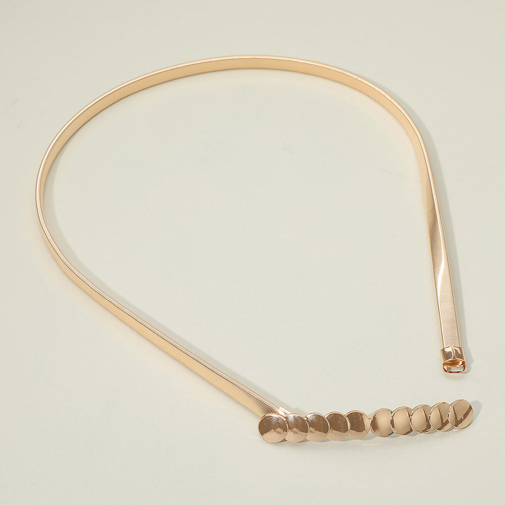 Madeline Love Gold Metal Beaded Buckle Accent Slim Stretch Belt - Hair Accessories - desc