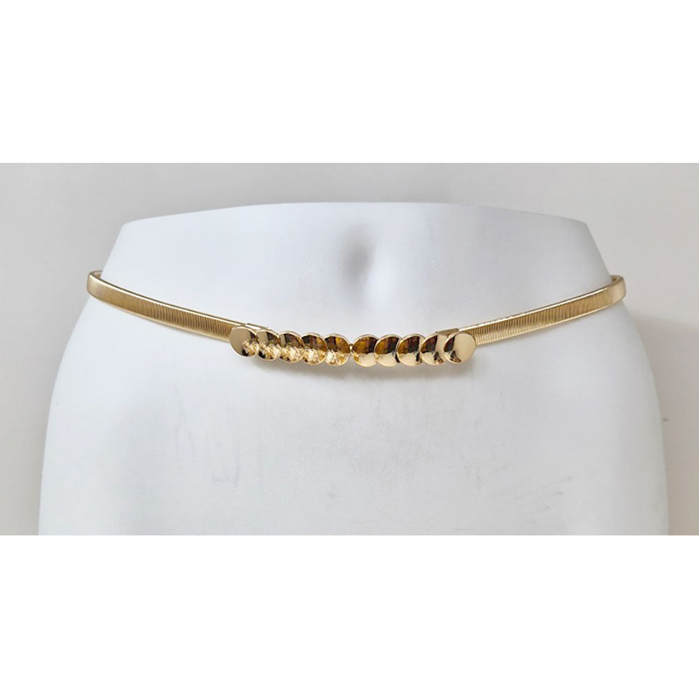 Madeline Love Gold Metal Beaded Buckle Accent Slim Stretch Belt - Hair Accessories - extra