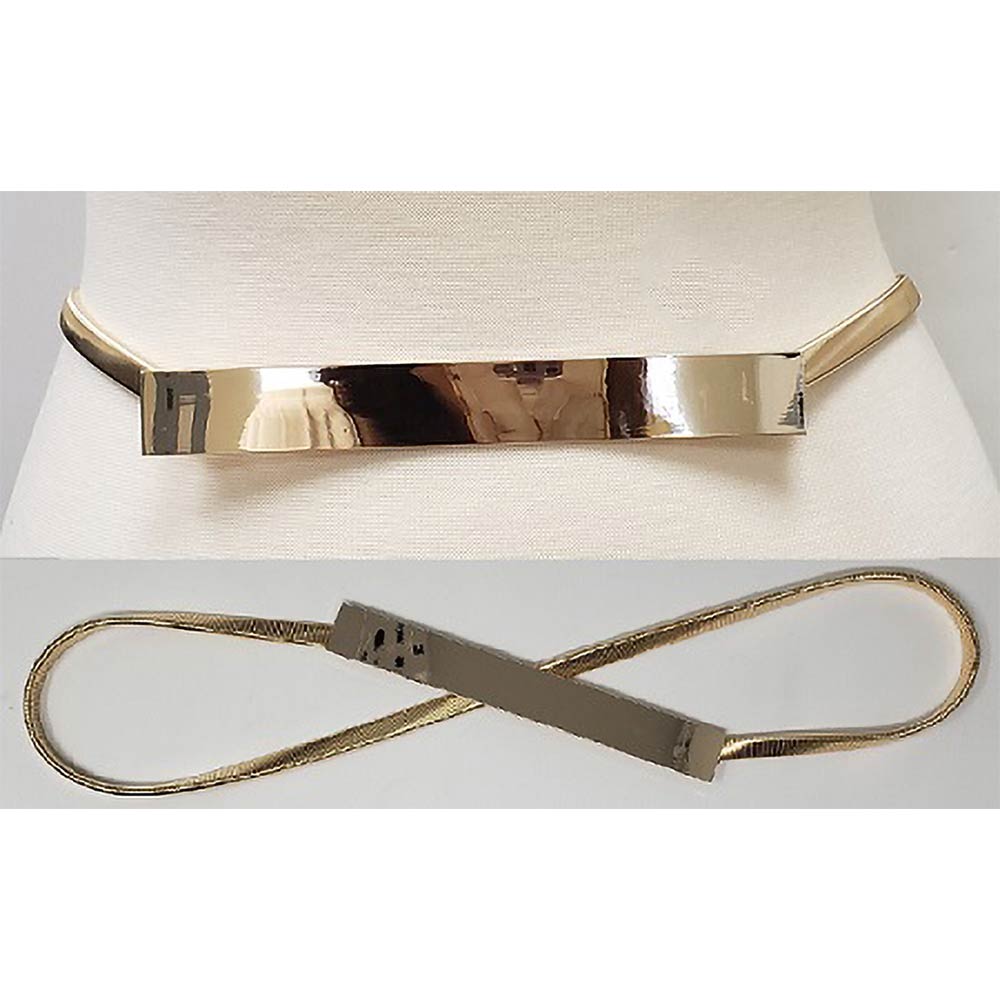 Madeline Love Gold Sleek Metal Bar Buckle Accent Stretch Metal Belt - Hair Accessories - desc