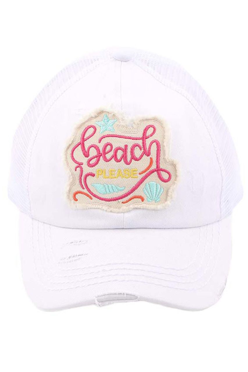 C.C DISTRESSED BEACH PLEASE PATCH PONYCAP - White - Pony Cap