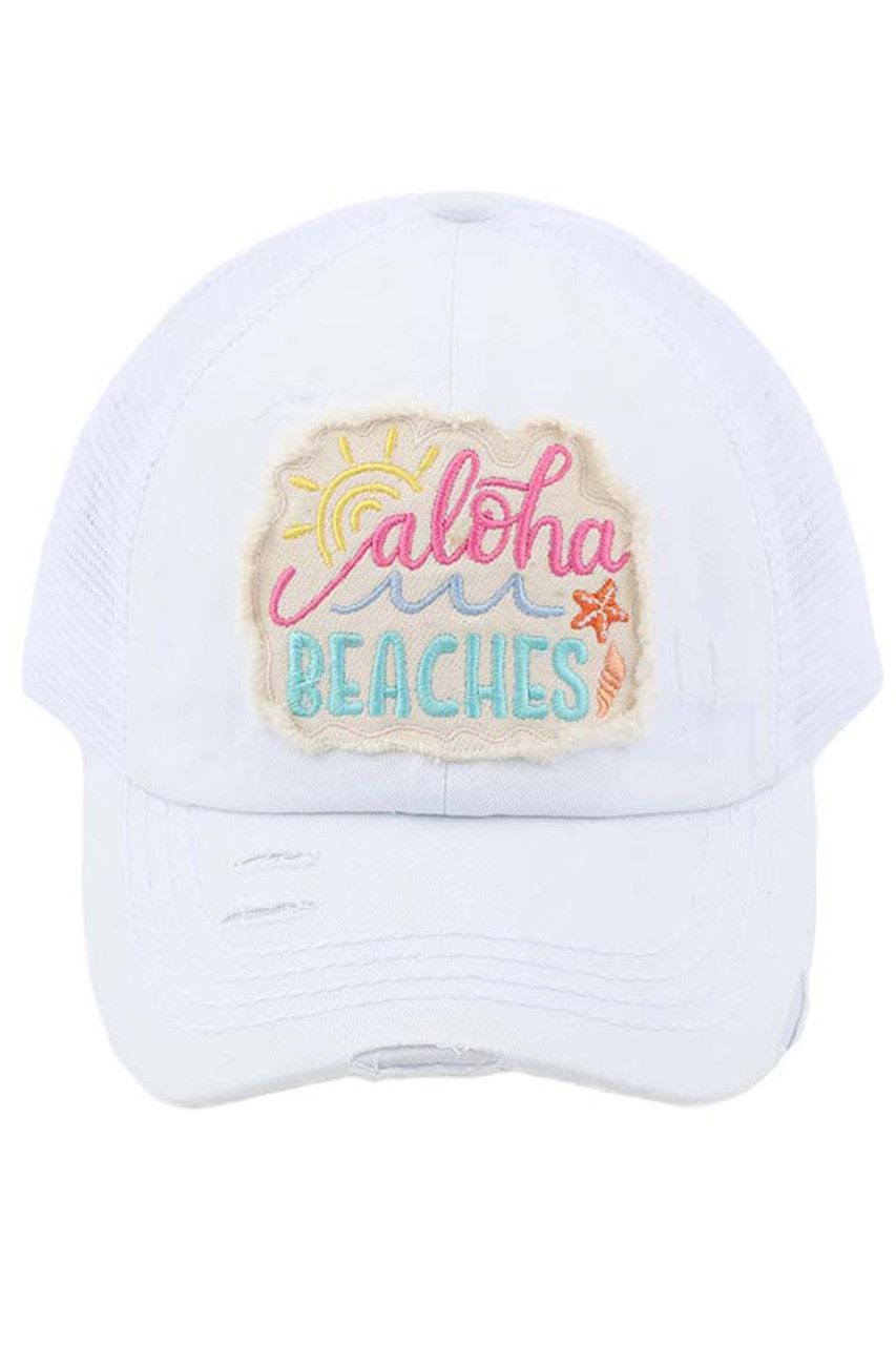 C.C DISTRESSED ALOHA BEACHES PATCH PONYCAP - White - Pony Cap