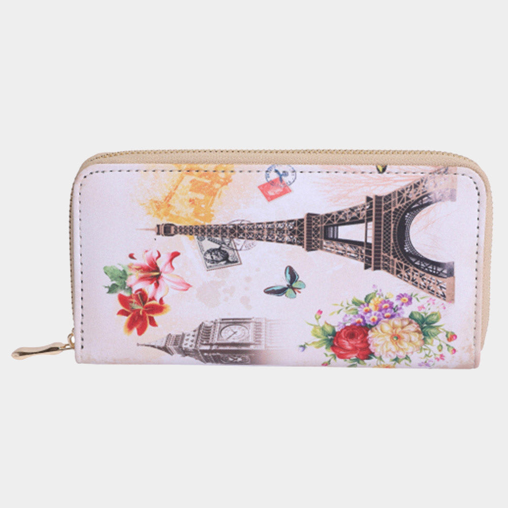 Madeline Love White Eiffel Tower Big Ben Flower Print Wallet - Bags & Wallets