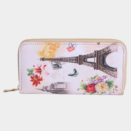 Madeline Love White Eiffel Tower Big Ben Flower Print Wallet - Bags & Wallets