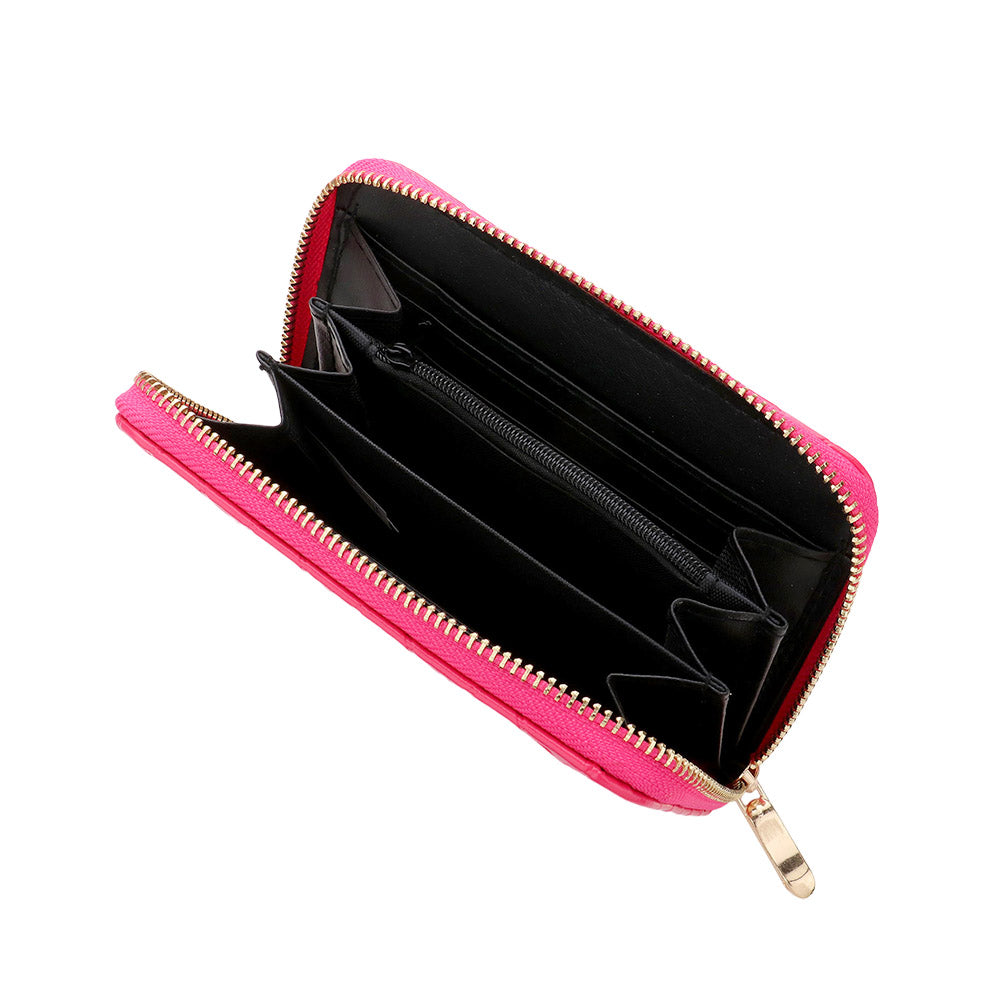 Madeline Love Fuchsia Diamond Patterned Solid Wallet - Bags & Wallets - desc