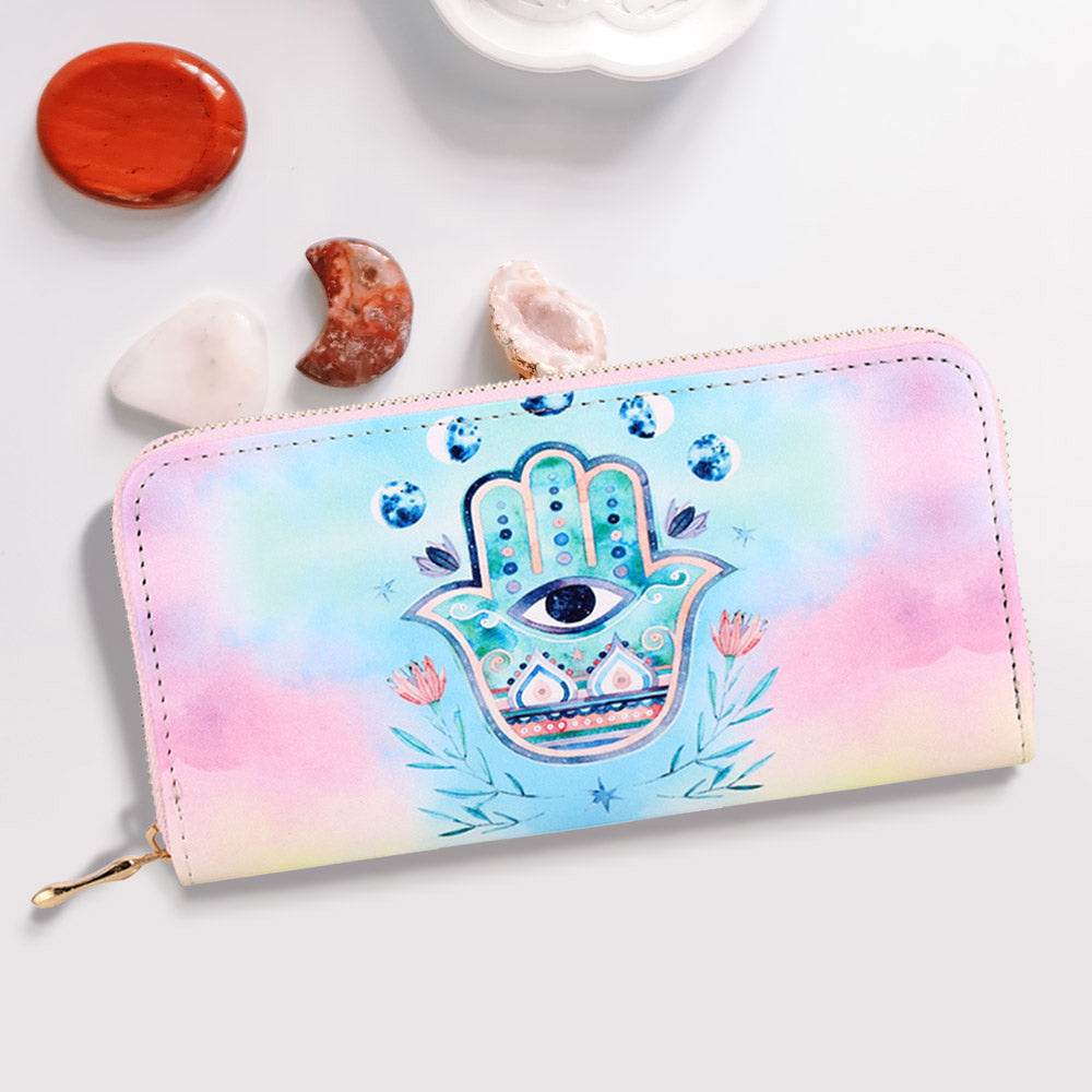 Madeline Love Light Blue Evil Eye Centered Hamsa Hand Flower Print Wallet - Bags & Wallets